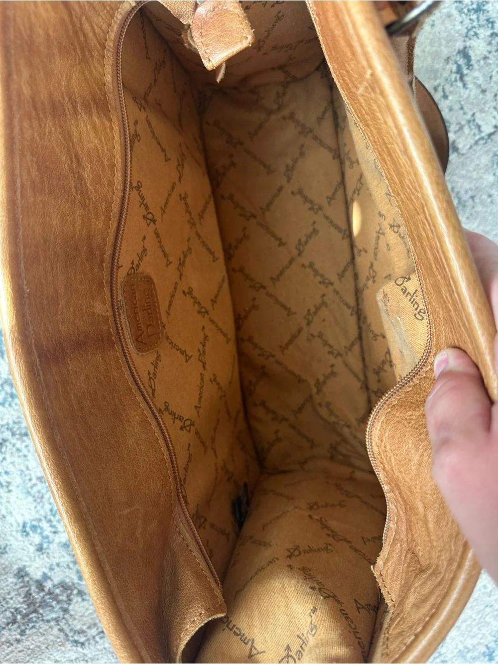 Vintage Tooled Leather Tote with Turquoise Southwestern Panel